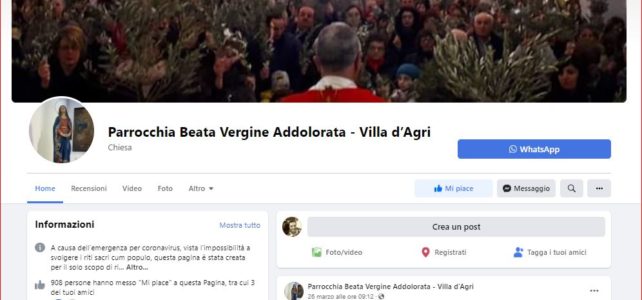 La nostra pagina facebook: “Parrocchia Beata Vergine Addolorata – Villa d’Agri” La nostra pagina facebook: “Parrocchia Beata Vergine Addolorata – Villa d’Agri”